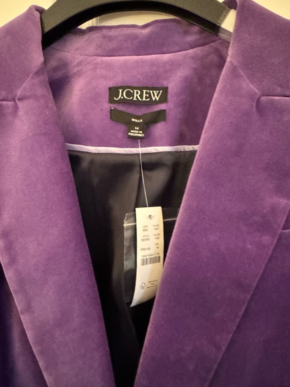 NWT J. Crew Willa blazer in Viola stretch velvet - Picture 7 of 9